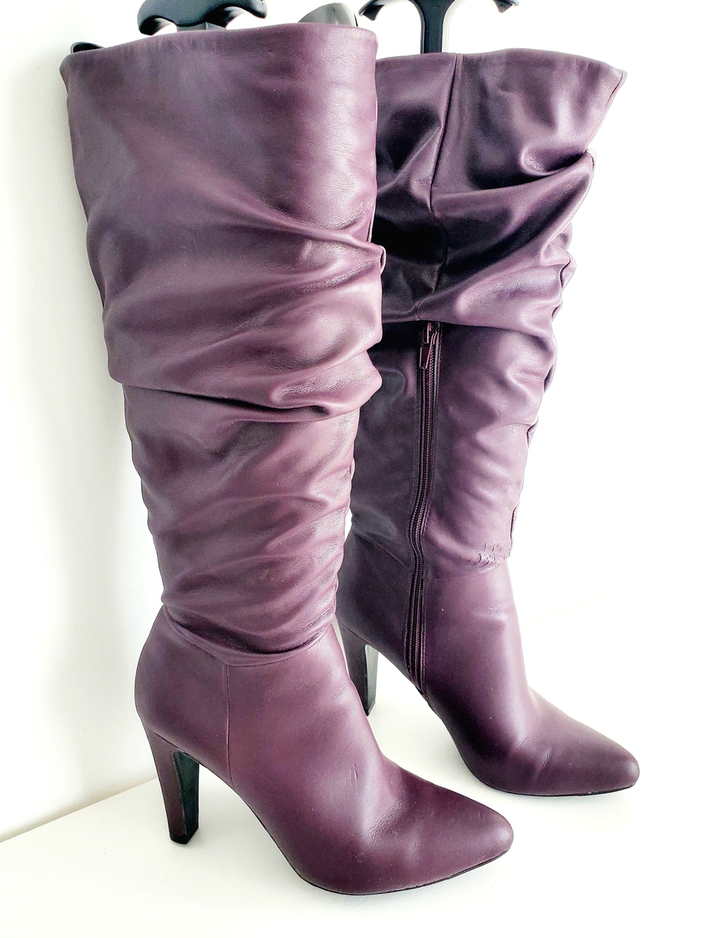 Christian Siriano Plum Slouch Knee-High Leather Boots